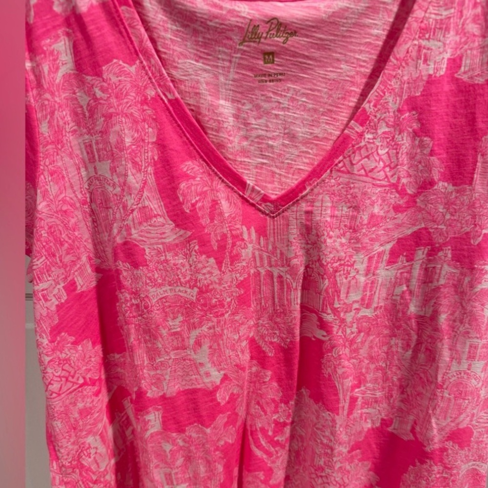 EUC Lilly Pulitzer Etta V-Neck Top Roxie Pink Pb Anniversary Toile - Picture 7 of 8